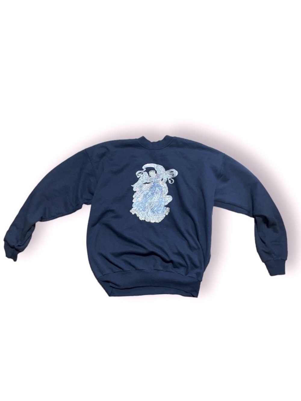 Vintage Glitter Angel Blue Crewneck Sweatshirt Size Large Grannycore Fairycore